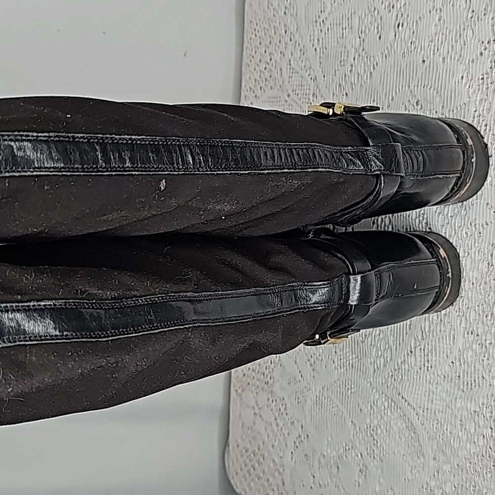 Michael Kors Fulton harness knee high black leather gold hardware riding boots 6 - Picture 6 of 9